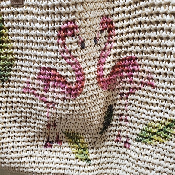 Flamingo Straw Beach Tote Bag - Picture 2 of 7